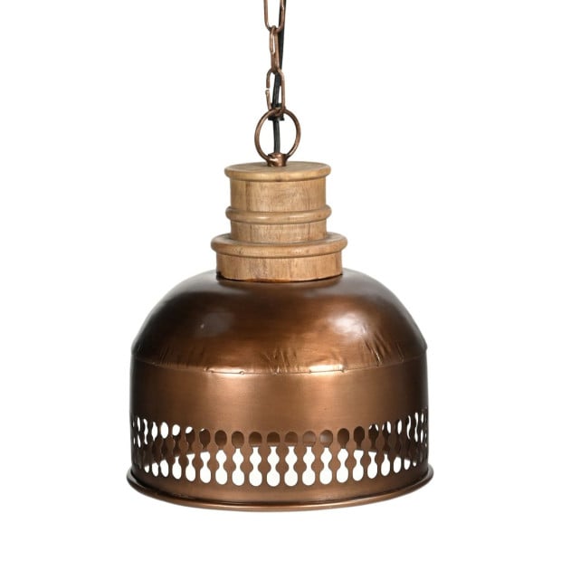 Copper Cut-out And Wood Lamp Shade Ceiling Image 2
