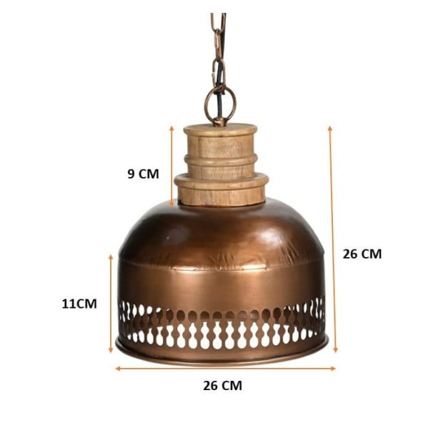 Copper Cut-out And Wood Lamp Shade Ceiling Image 5