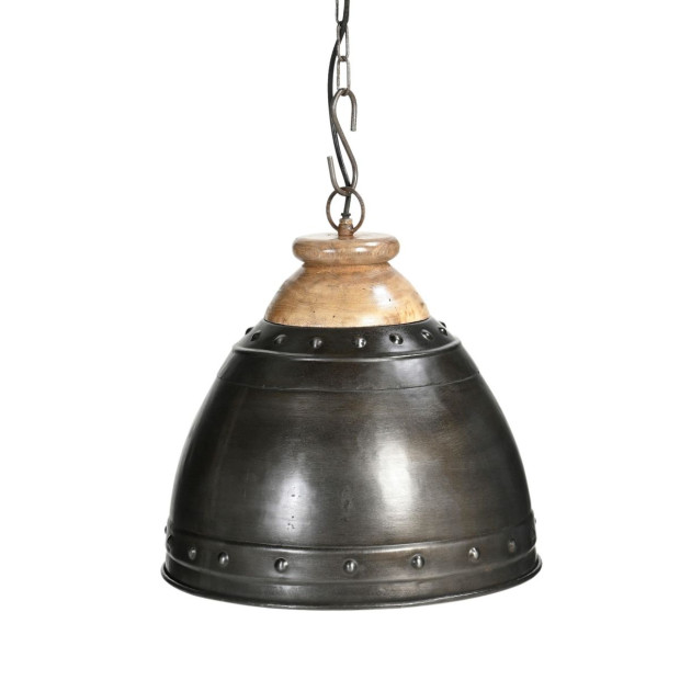 Washed Iron And Wood Lampshade Ceiling Hanging Light Image 2