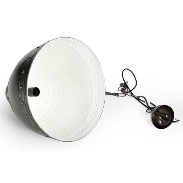 Washed Iron And Wood Lampshade Ceiling Hanging Light Image 4