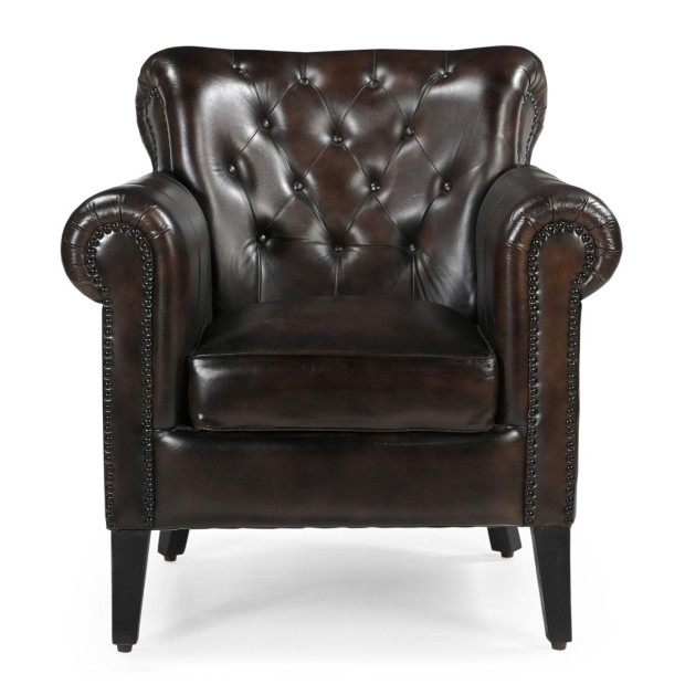 Chocolate Leather Arm Chair Sofa Lounge Seat 87X84X93cm