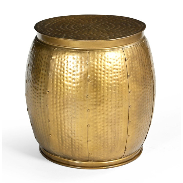 Brass Look Hammered Side Table Round Desk Bedside 46.5x43x43 cm Image 2