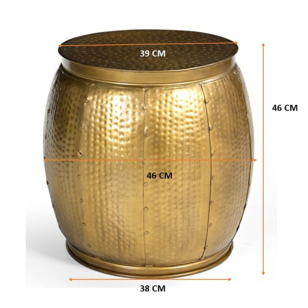 Brass Look Hammered Side Table Round Desk Bedside 46.5x43x43 cm Image 4