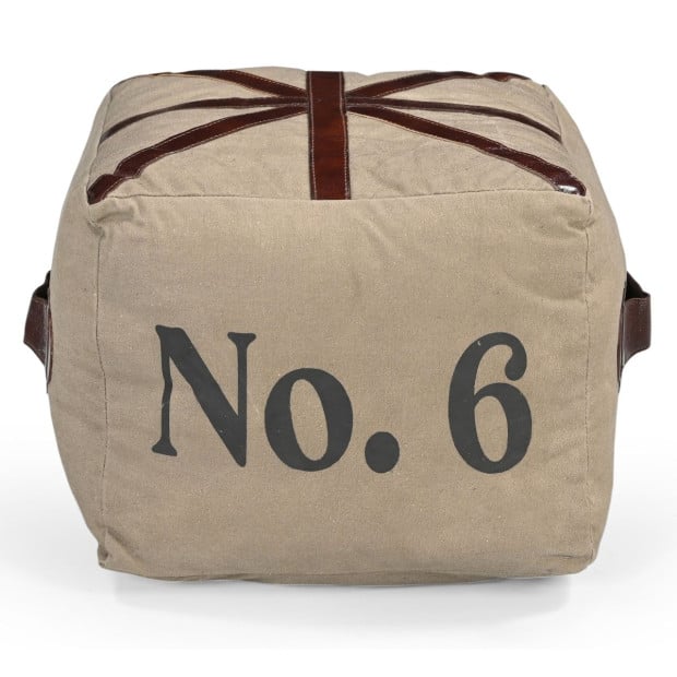 N0.6 Square Ottoman w/Leather Handles Recycled Canvas