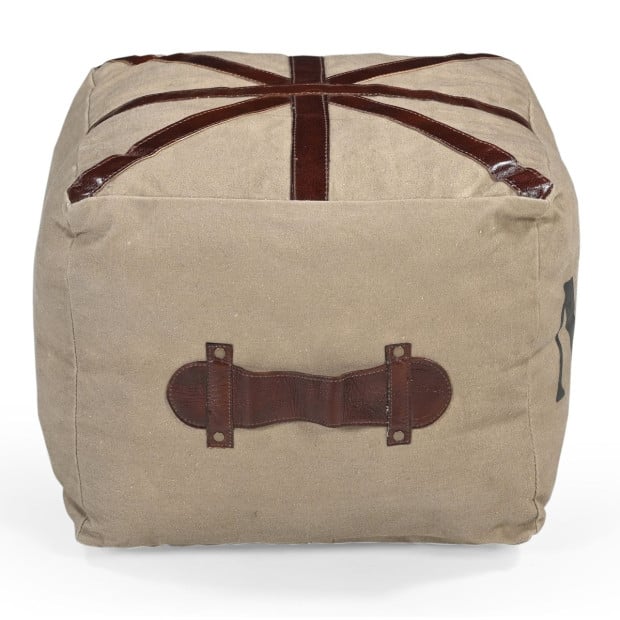 N0.6 Square Ottoman w/Leather Handles Recycled Canvas Image 4