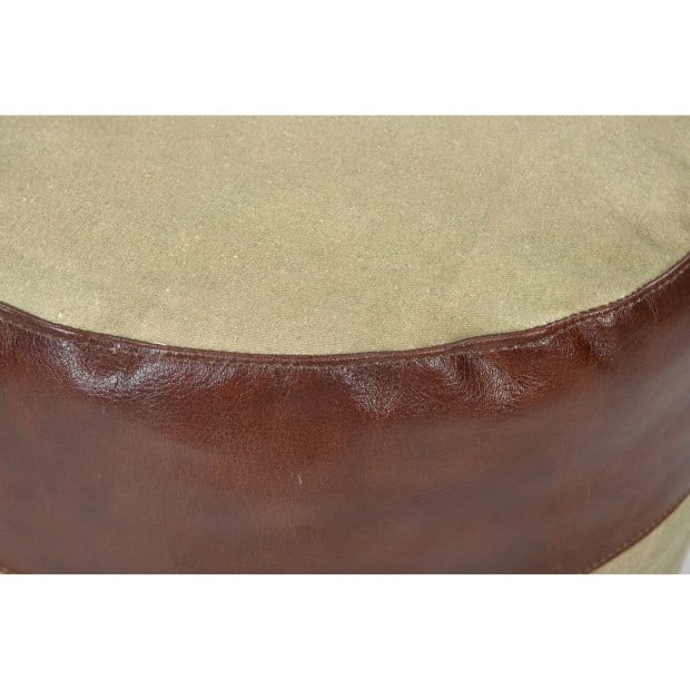 Round Savon Ottoman Leather Recycled Canvas 46cm Image 4