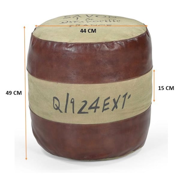 Round Savon Ottoman Leather Recycled Canvas 46cm Image 5