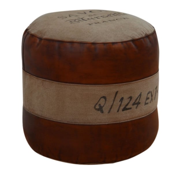 Round Savon Ottoman Leather Recycled Canvas 46cm Image 6