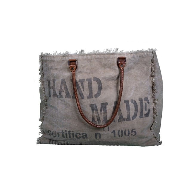 Large Hand Made Bag Shoulder Recycled Canvas Leather Handles