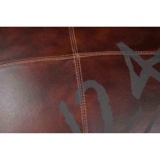 Round Large Leather Ottoman Recycled Canvas 65cm Image 4