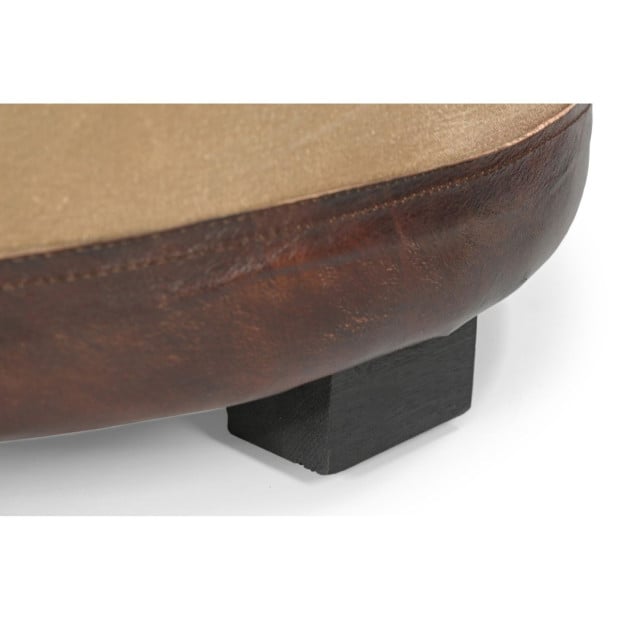 Round Large Leather Ottoman Recycled Canvas 65cm Image 5