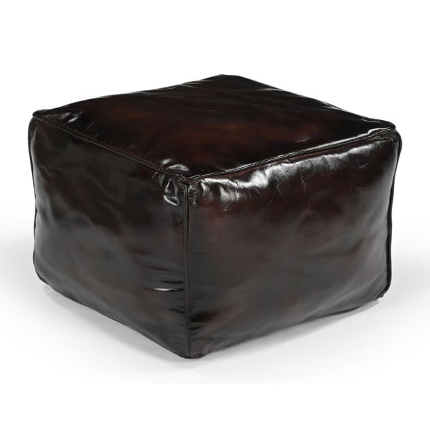 Square Chocolate Ottoman Goat Leather 35 x 45 x 45 cm