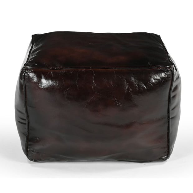 Square Chocolate Ottoman Goat Leather 35 x 45 x 45 cm Image 2
