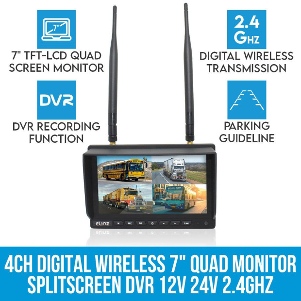 4ch Digital Wireless 7in Quad Monitor Splitscreen DVR 12V 24V 2.4ghz Image 2