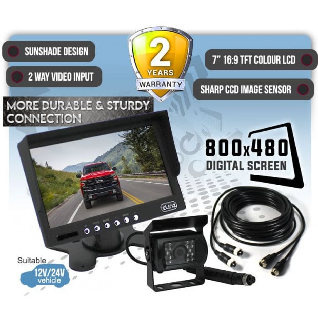 Elinz 7In lcd Monitor Hd 12v/24v 4pin Ir Led Ccd Reversing Camera Image 2