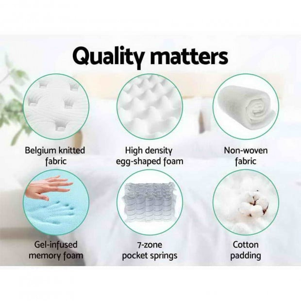 King Size Mattress 7 Zone Euro Top Pocket Spring Cool Gel Memory 34cm Image 6
