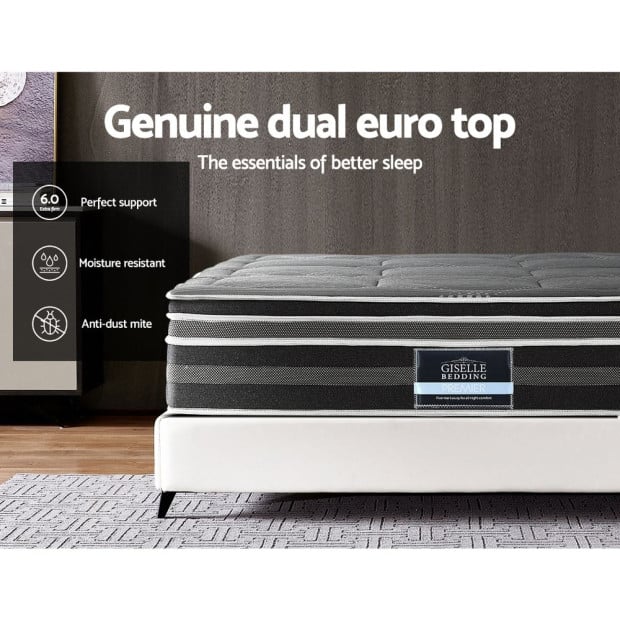 35cm King Mattress Bed 7 Zone Dual Euro Top Pocket Spring Medium Firm Image 4