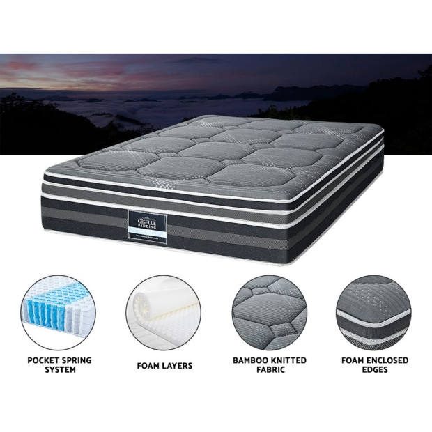 35cm King Mattress Bed 7 Zone Dual Euro Top Pocket Spring Medium Firm Image 5