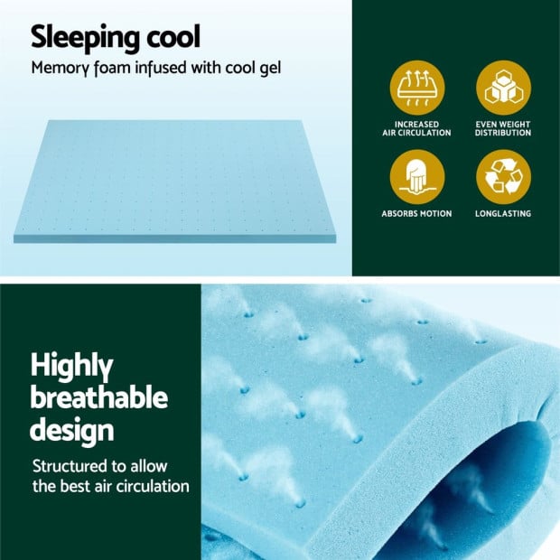 Bedding Memory Foam Mattress Topper Ventilated Cool Gel 5cm King Image 4