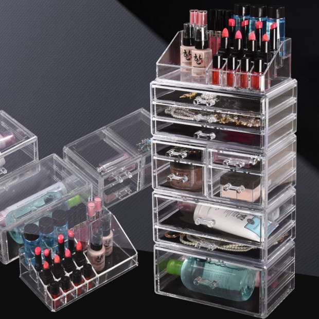 Clear Acrylic Cosmetic Organizer Jewellery Storage Box With 10 Drawers