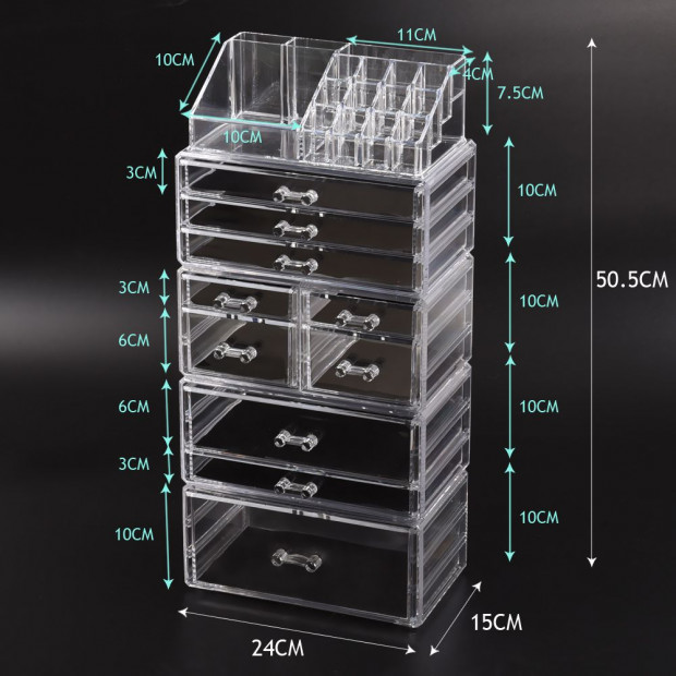 Clear Acrylic Cosmetic Organizer Jewellery Storage Box With 10 Drawers Image 2