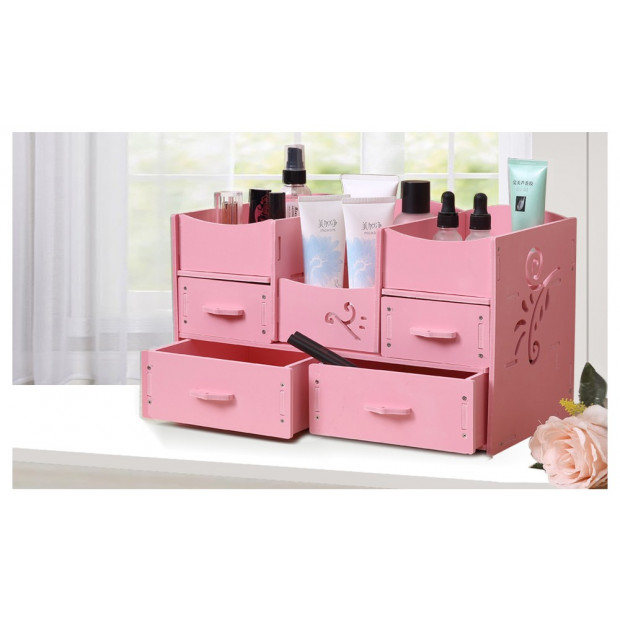 Wood-plastic Makeup Cosmetic Diy Organizer Drawers Pink