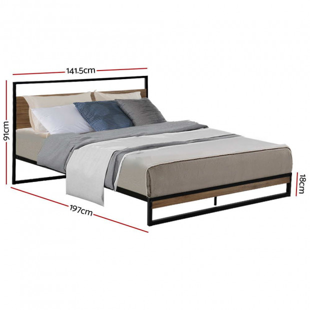 Metal Bed Frame Double Size Mattress Base Platform Foundation Black Image 2