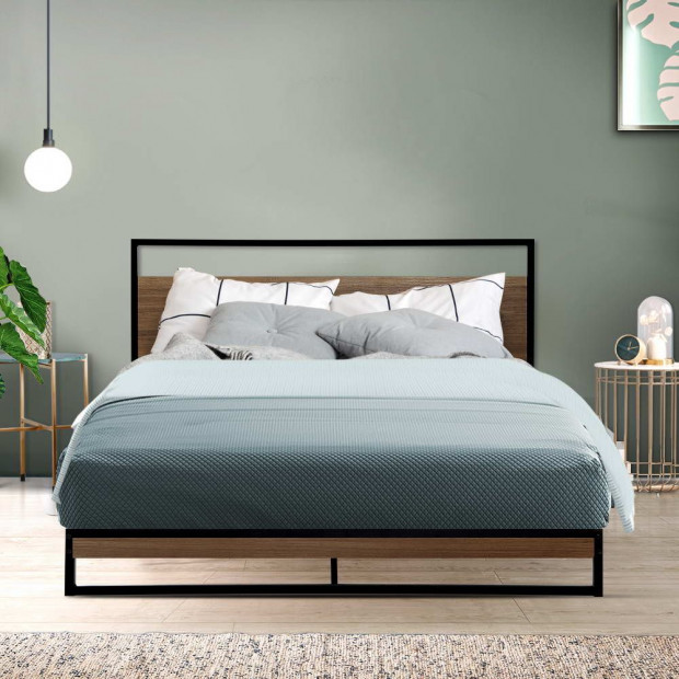 Metal Bed Frame Double Size Mattress Base Platform Foundation Black Image 7