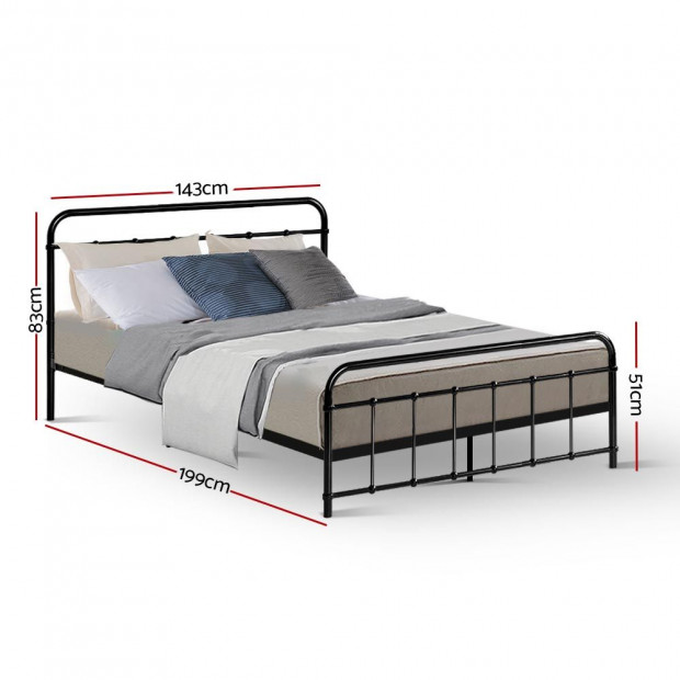 Metal Bed Frame Double Size Platform Mattress Base Leo Black Image 2