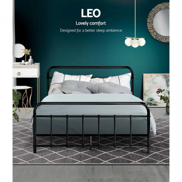 Metal Bed Frame Double Size Platform Mattress Base Leo Black Image 3