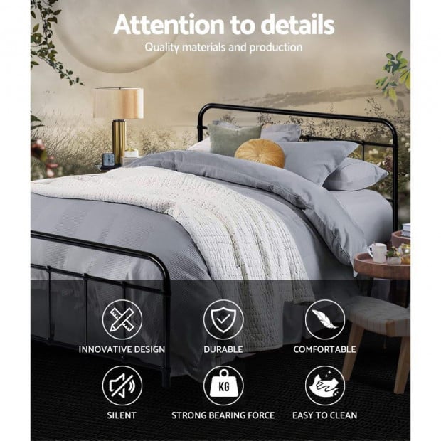 Metal Bed Frame Double Size Platform Mattress Base Leo Black Image 4