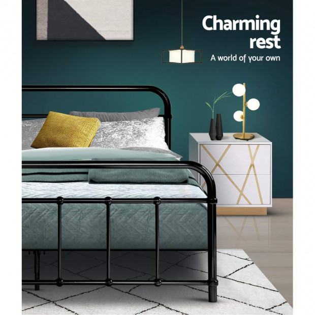 Metal Bed Frame Double Size Platform Mattress Base Leo Black Image 5