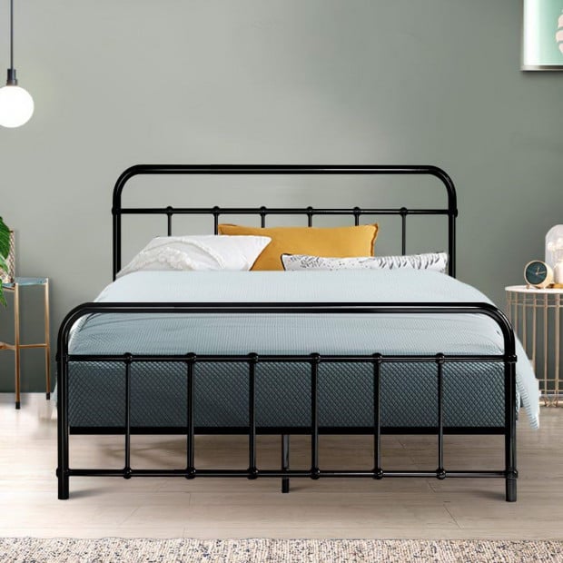 Metal Bed Frame Double Size Platform Mattress Base Leo Black Image 7