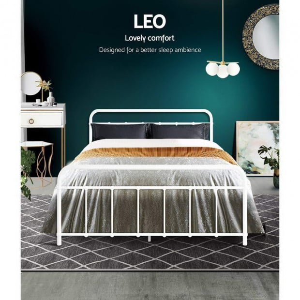 Metal Bed Frame Double Size Platform Foundation Base  White Image 3