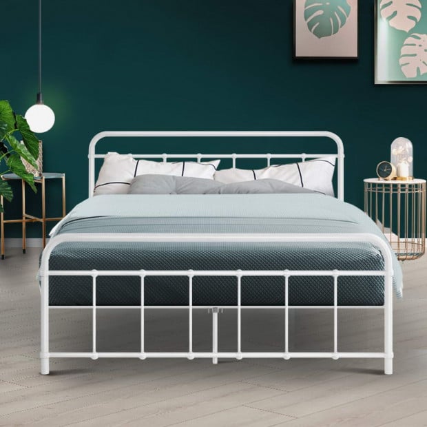 Metal Bed Frame Double Size Platform Foundation Base  White Image 7