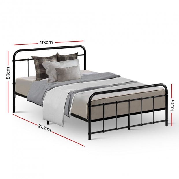 Metal Bed Frame King Single Size Platform Mattress Base Black Image 2