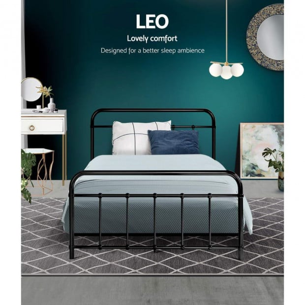 Metal Bed Frame King Single Size Platform Mattress Base Black Image 4