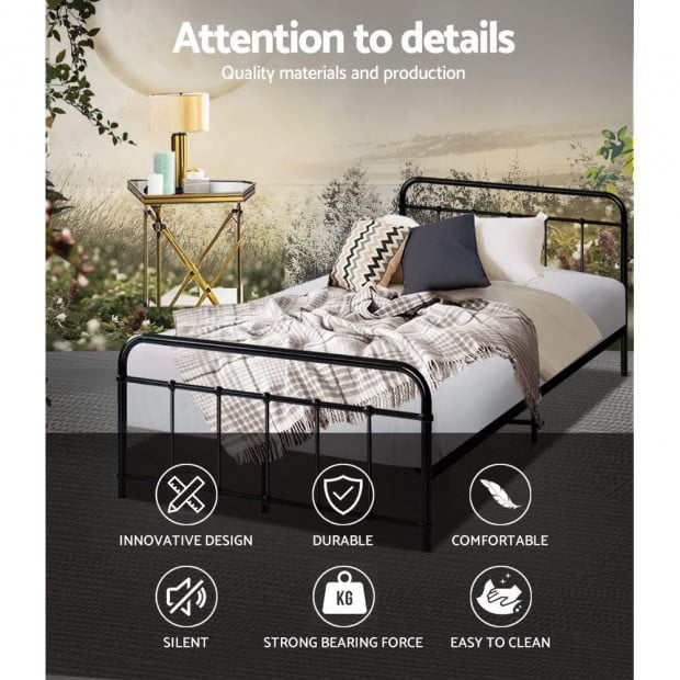 Metal Bed Frame King Single Size Platform Mattress Base Black Image 5