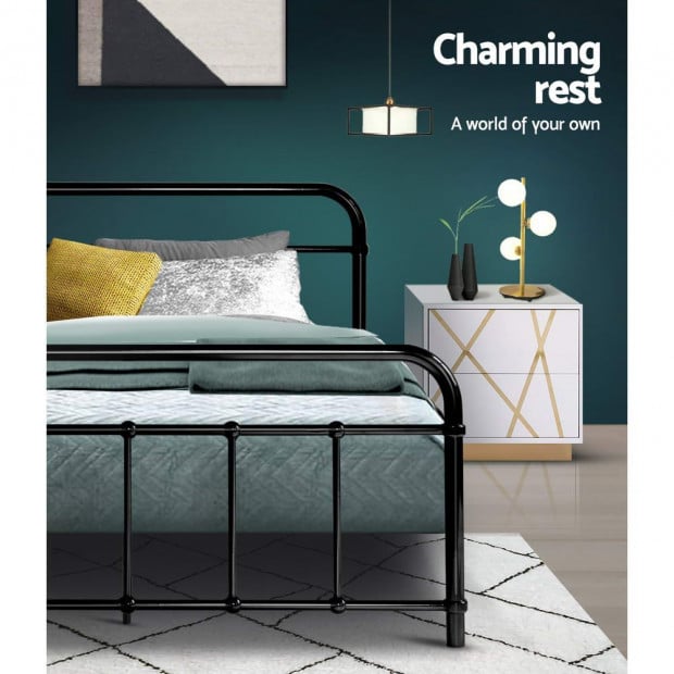 Metal Bed Frame King Single Size Platform Mattress Base Black Image 6