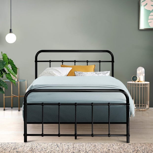Metal Bed Frame King Single Size Platform Mattress Base Black Image 7