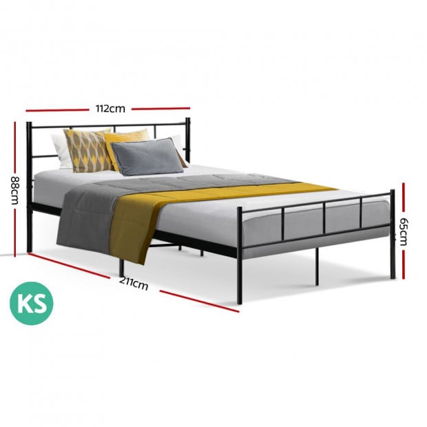 Metal Bed Frame King Single Platform Foundation Mattress Base Black Image 2