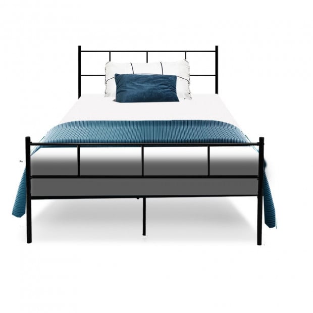 Metal Bed Frame King Single Platform Foundation Mattress Base Black Image 3