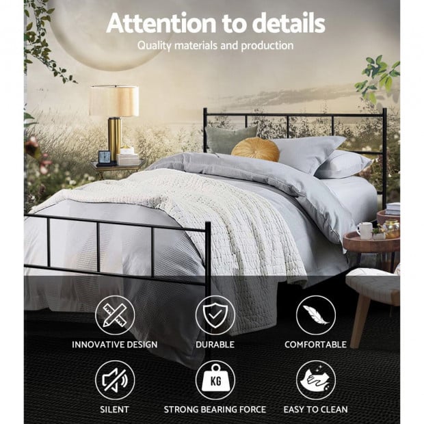 Metal Bed Frame King Single Platform Foundation Mattress Base Black Image 4