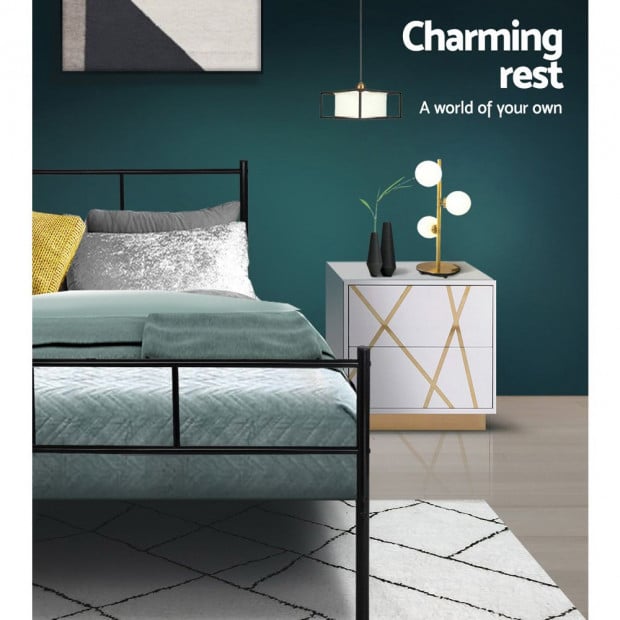 Metal Bed Frame King Single Platform Foundation Mattress Base Black Image 6