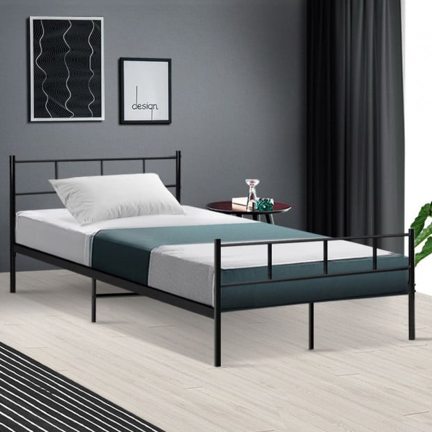 Metal Bed Frame King Single Platform Foundation Mattress Base Black Image 7