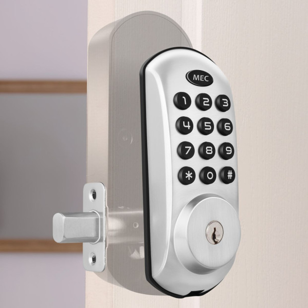 MEC Digital Motorised Smart Lock 20 User Codes Auto-Lock Backlit Keypad - Chrome Image 6