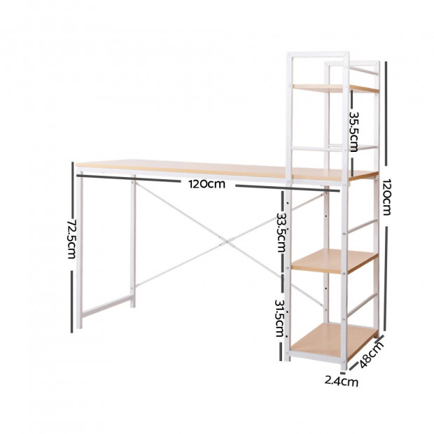 Artiss Metal Desk with Shelves - White with Oak Top Image 1