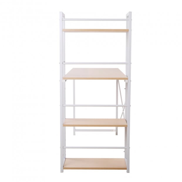 Artiss Metal Desk with Shelves - White with Oak Top Image 3