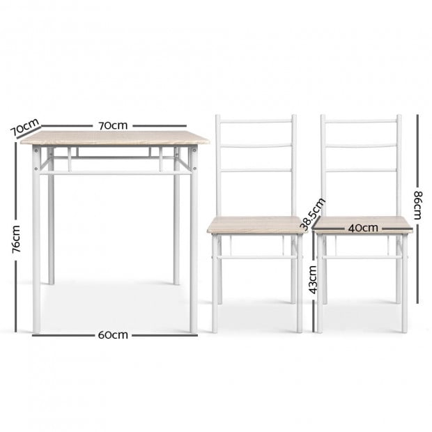 3 Piece Dining Table Chair Set - Natural Image 2