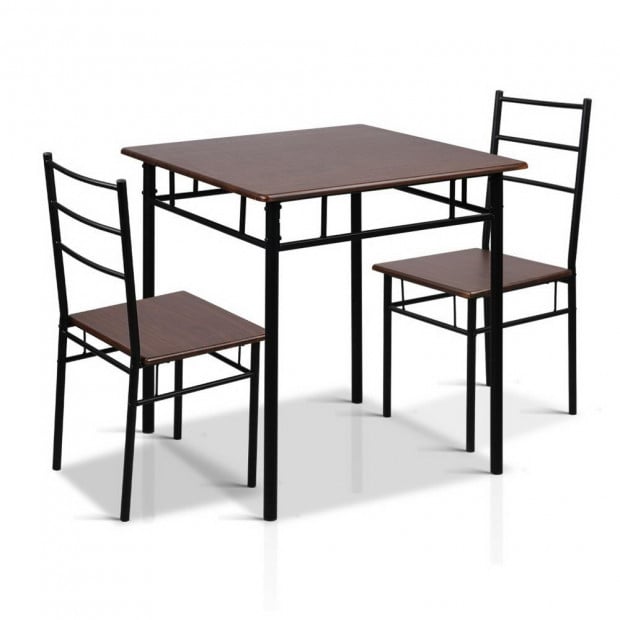 Metal Frame Table and Chairs Walnut & Black